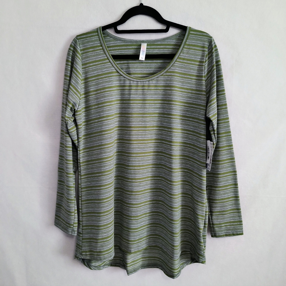 LuLaRoe Green Striped Long Sleeve Lynnae Top NWT Women's XL